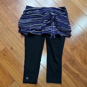 Athleta Black Purple Skirt Capris Leggings Pants Ruched Tie size S